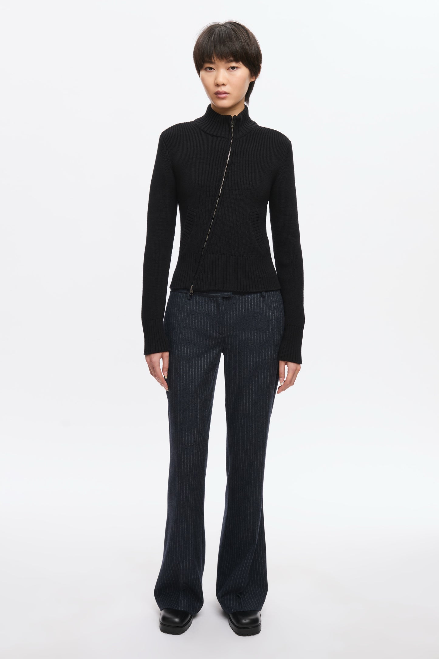Women's Asymmetric Zip Sweater in Black