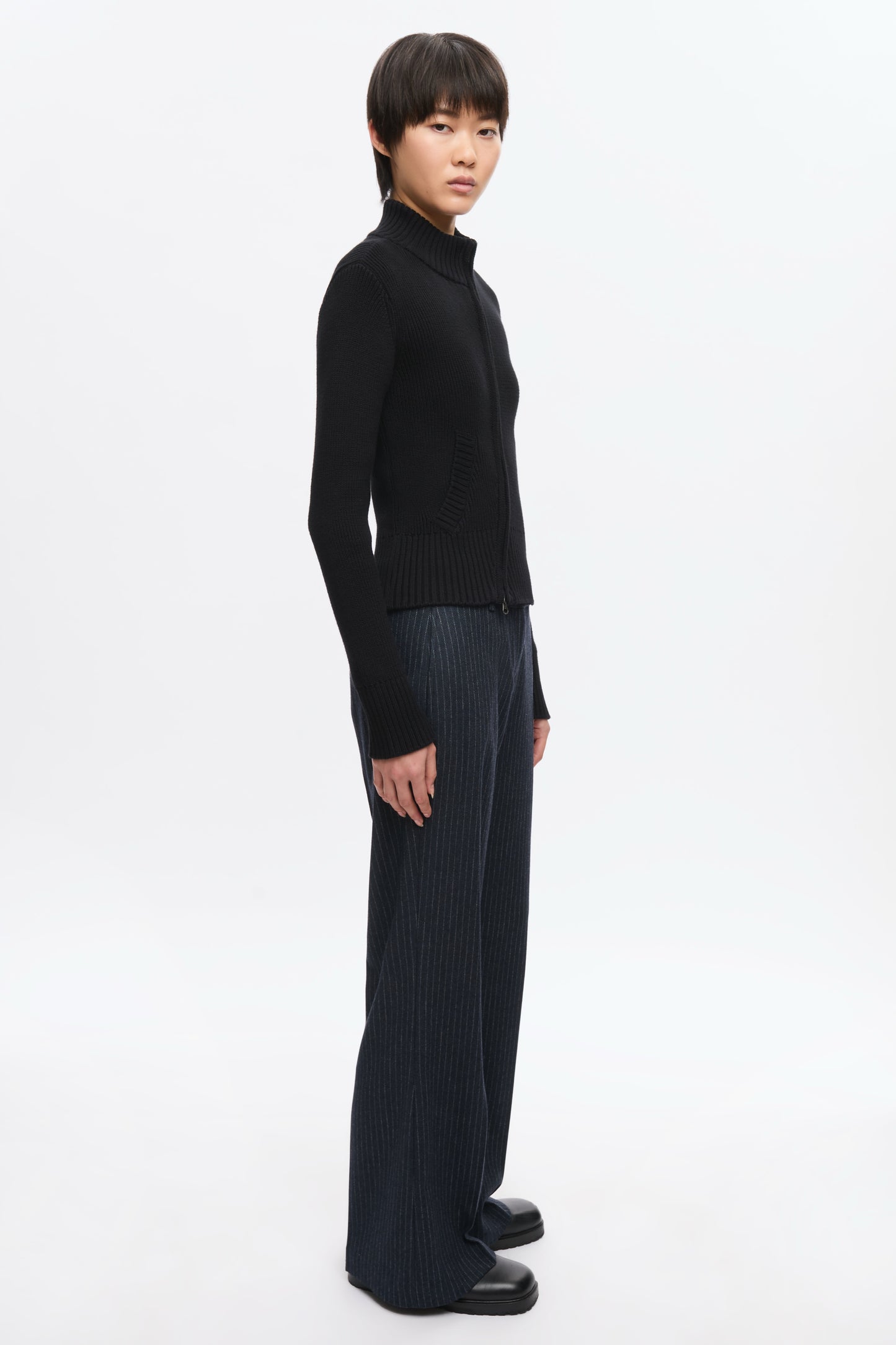 Women's Asymmetric Zip Sweater in Black