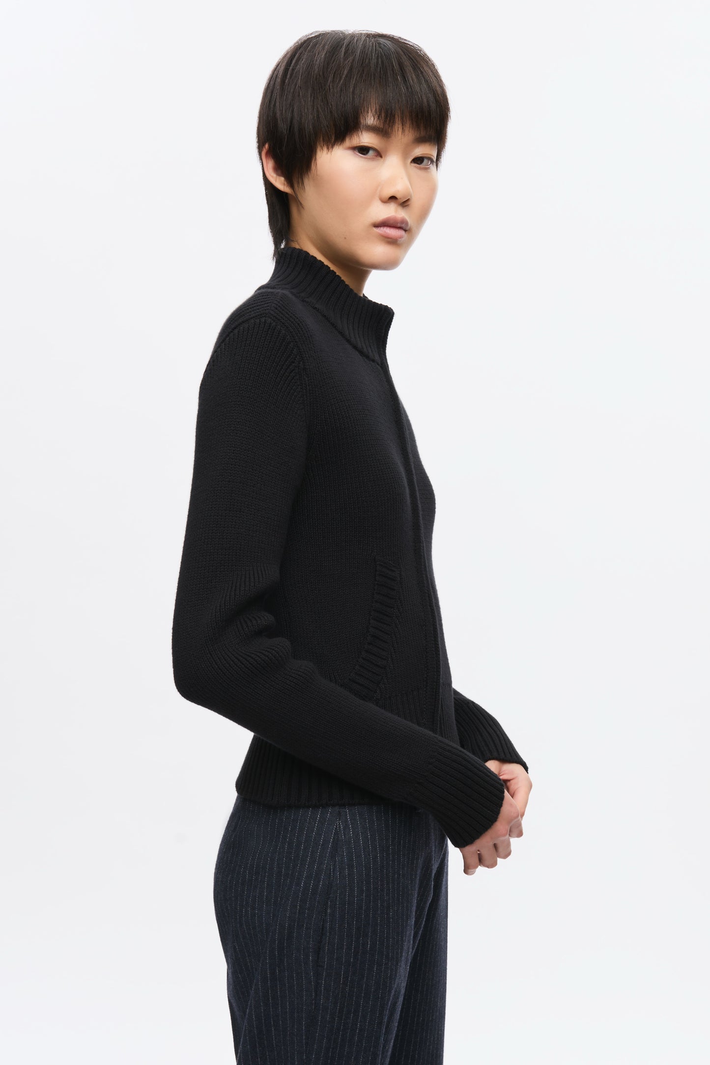 Women's Asymmetric Zip Sweater in Black