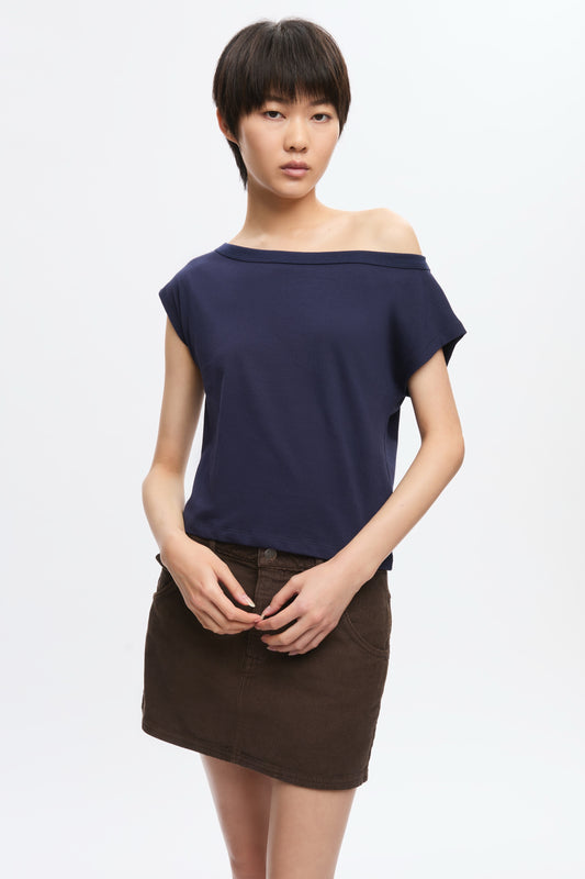 Women's Off Shoulder Tee in Midnight