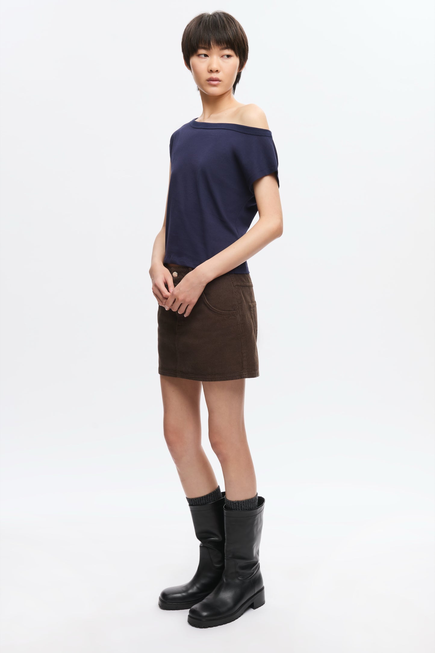 Women's Off Shoulder Tee in Midnight