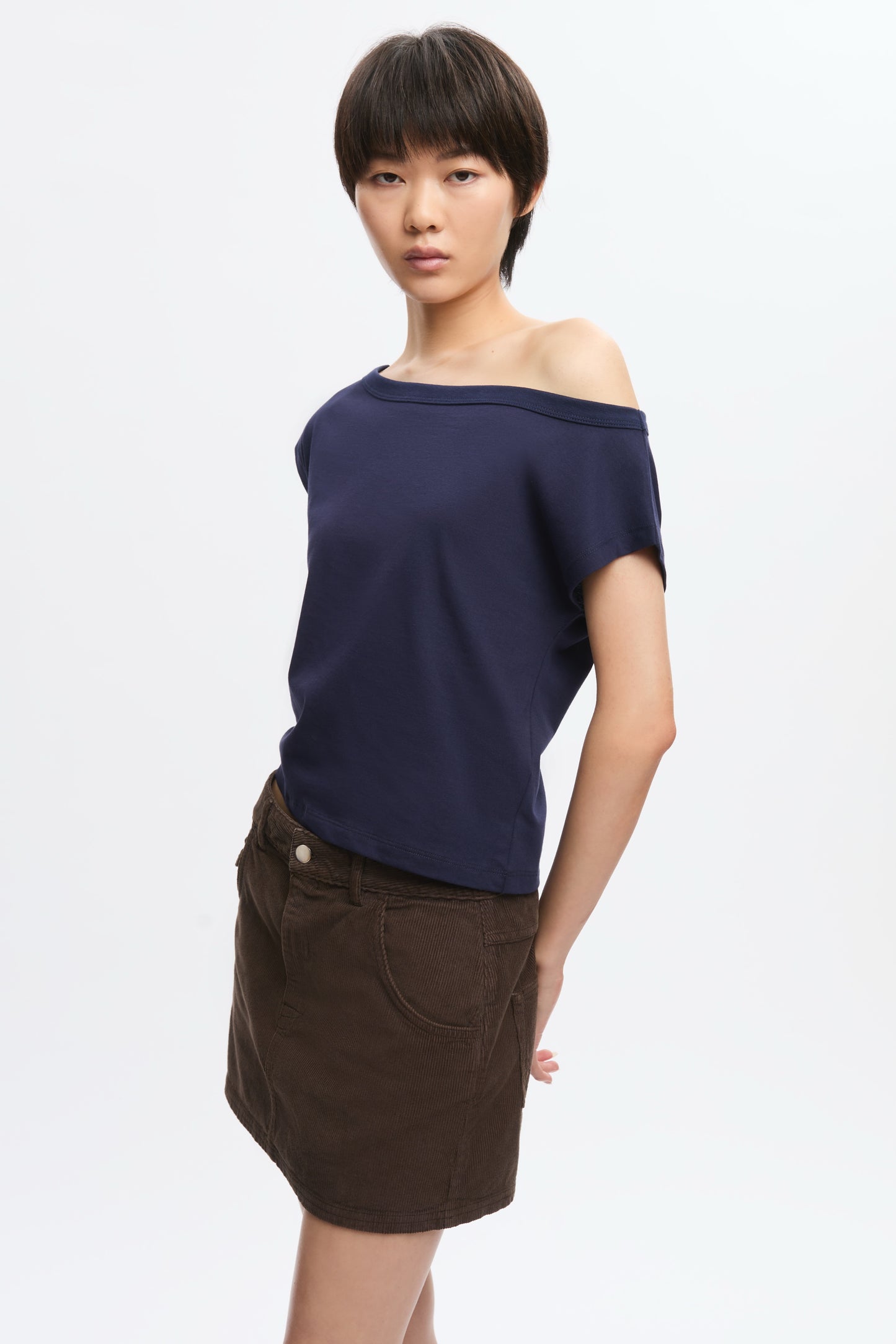 Women's Off Shoulder Tee in Midnight