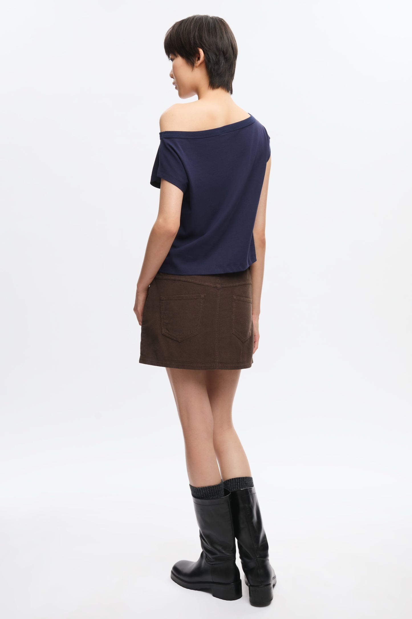 Women's Off Shoulder Tee in Midnight