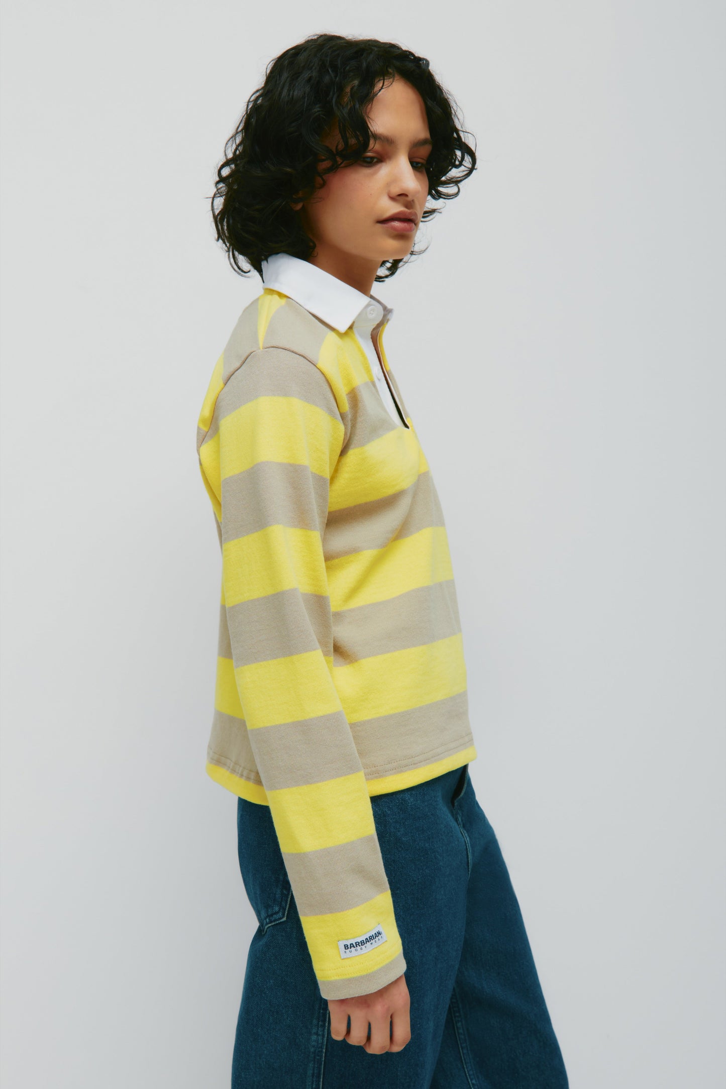 Shrunken Rugby Shirt in Lemon/Taupe