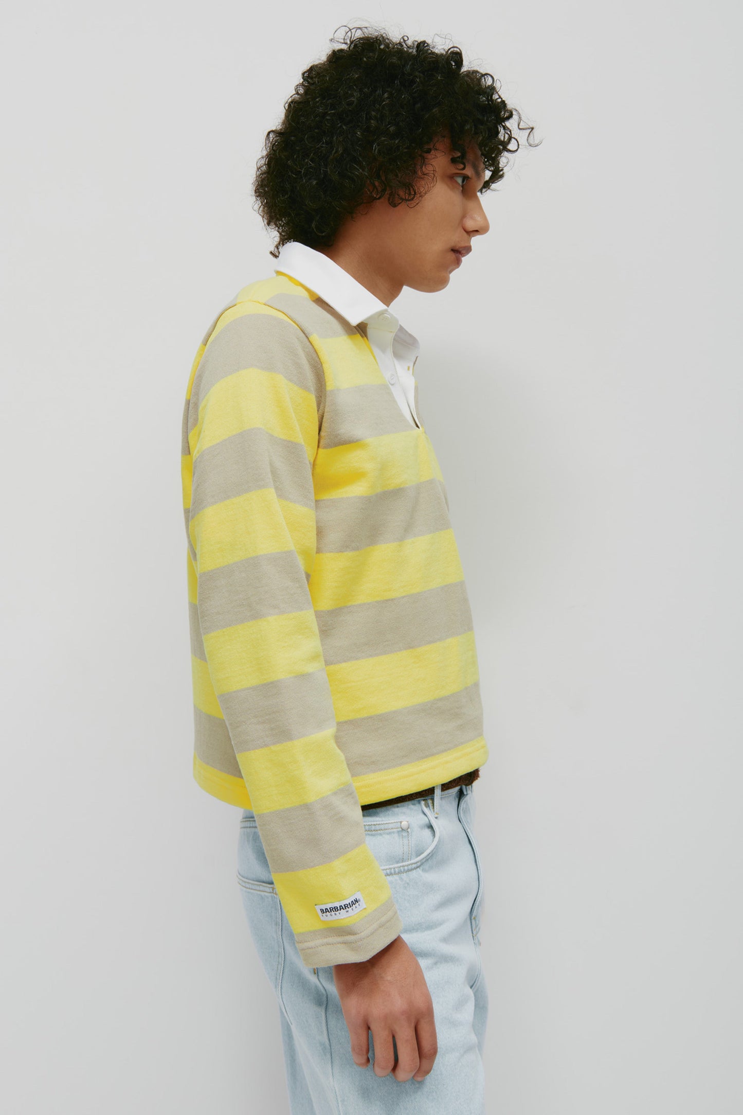 Shrunken Rugby Shirt in Lemon/Taupe