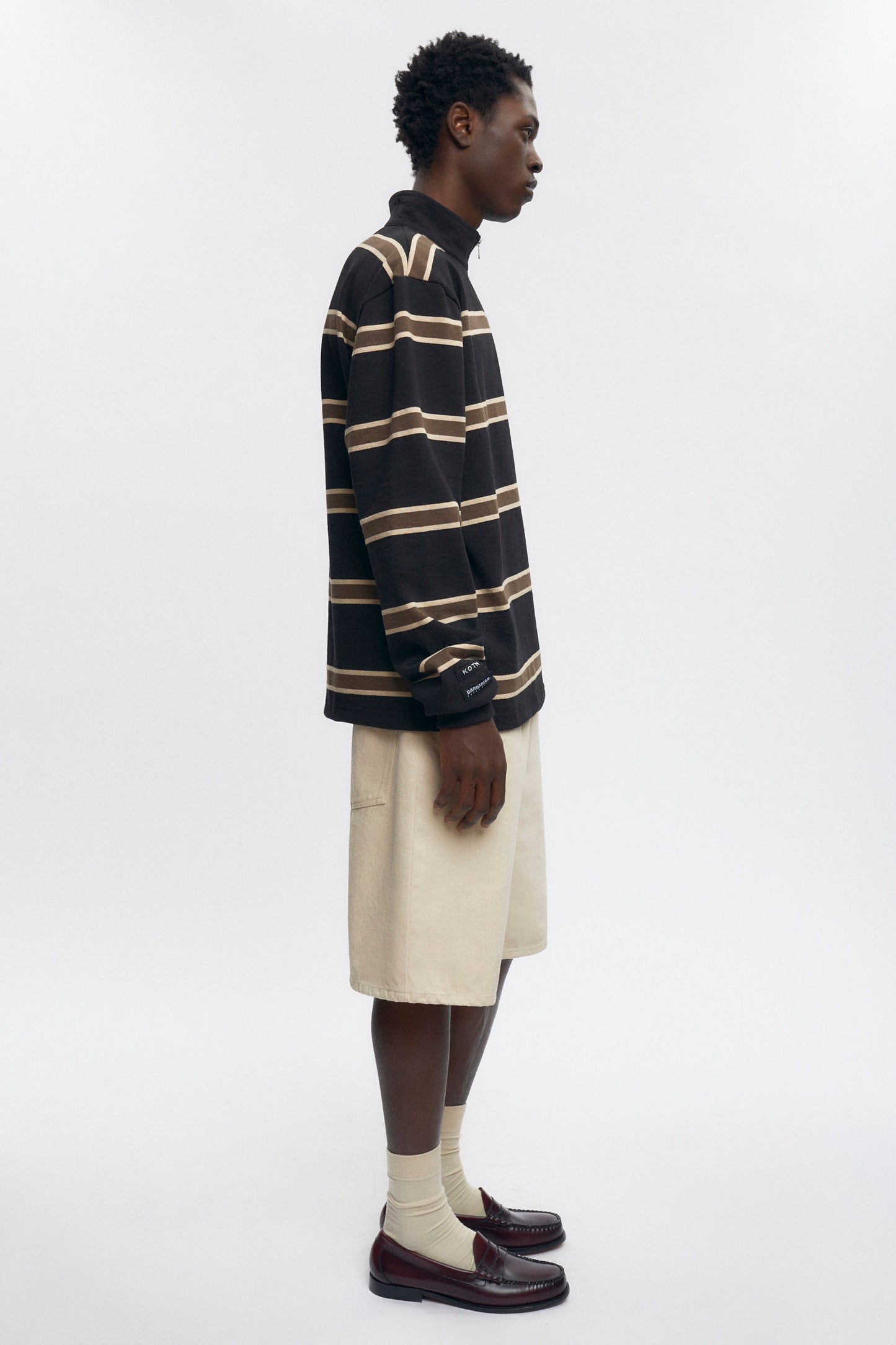 Men's Barbarian Zip Rugby in Black/Beige/Moss