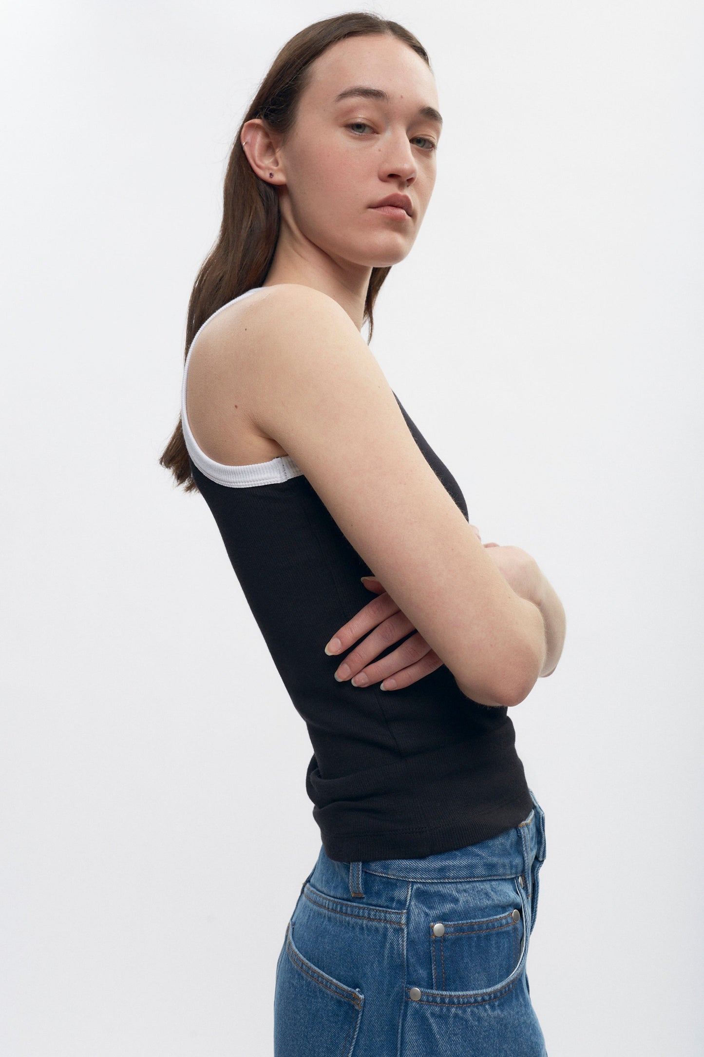 Women's Racer Tank in Black/White