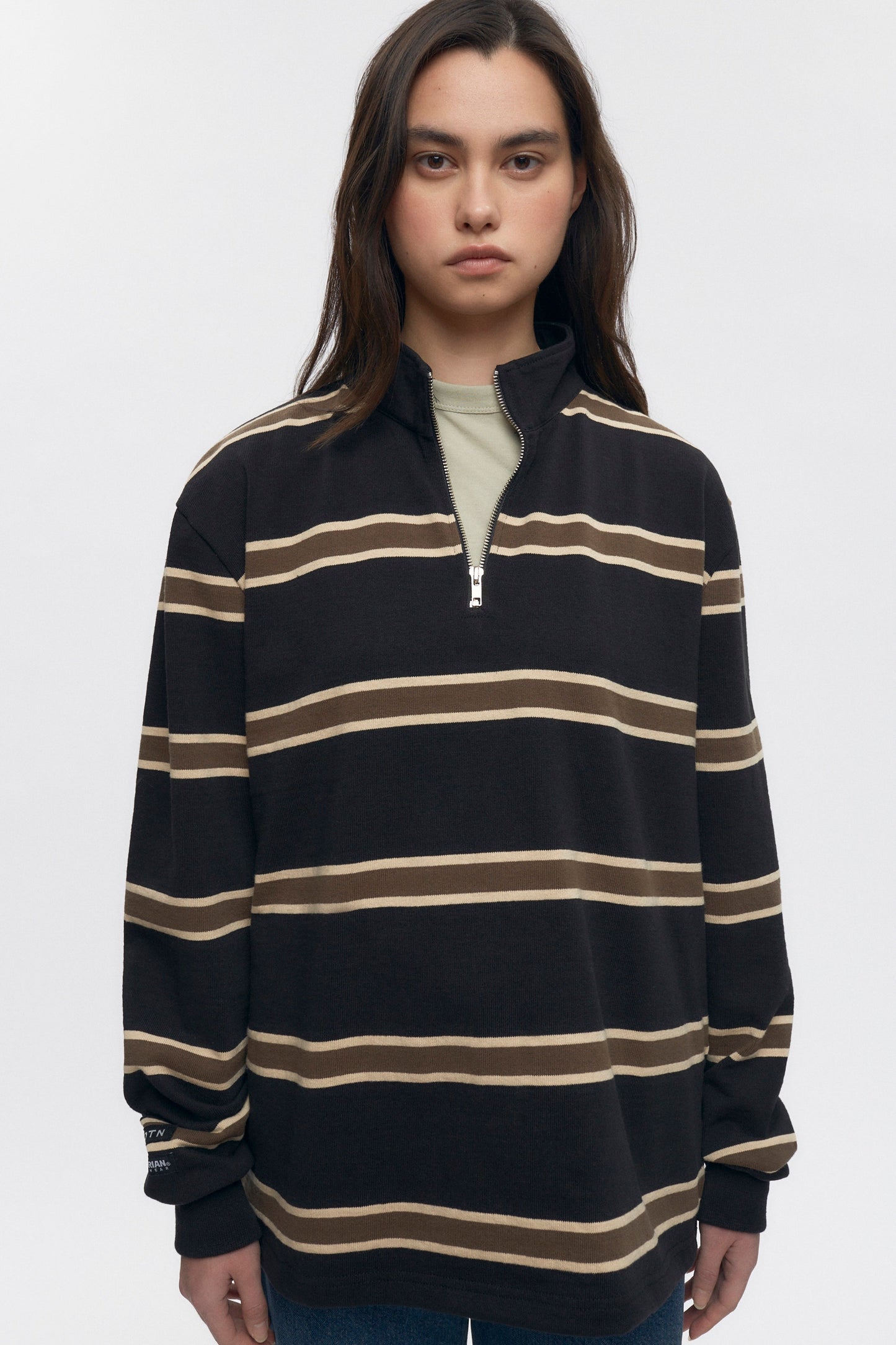Men's Barbarian Zip Rugby in Black/Beige/Moss